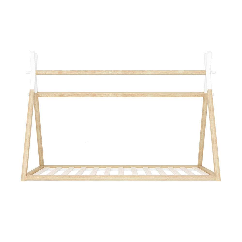 Kids Bed Frame Wooden Timber King Single Teepee House Frame Beds