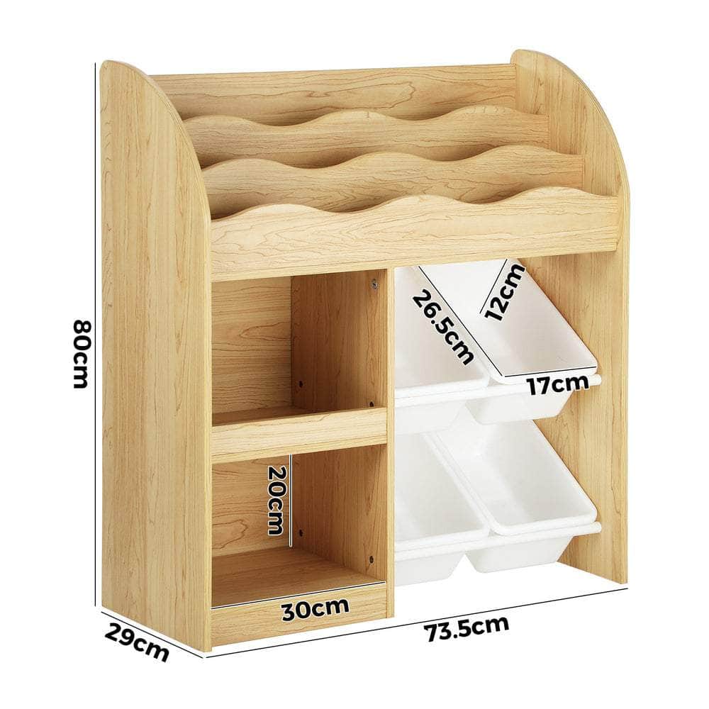 Kids Bookshelf 4 Bins Toy Box Storage Organiser Display Shelf