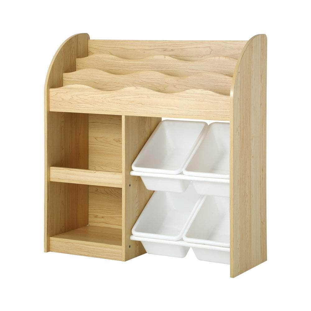 Kids Bookshelf 4 Bins Toy Box Storage Organiser Display Shelf