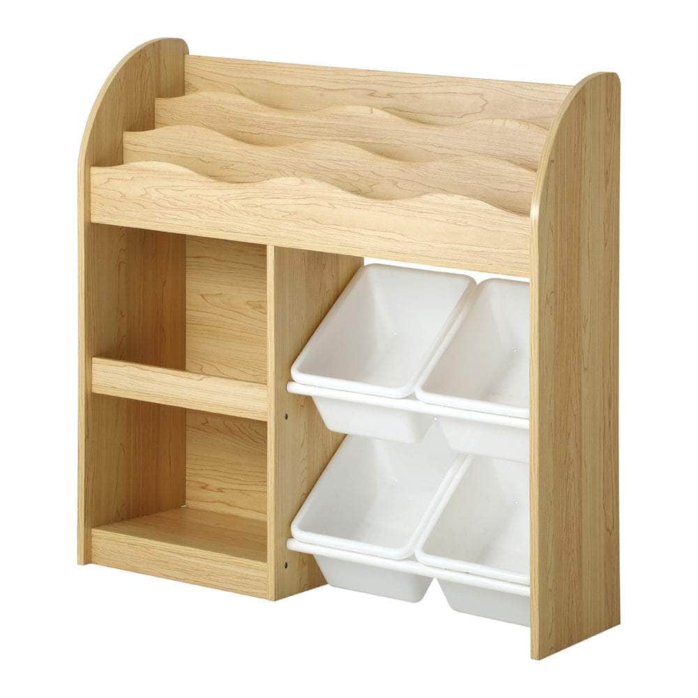 Kids Bookshelf 4 Bins Toy Box Storage Organiser Display Shelf
