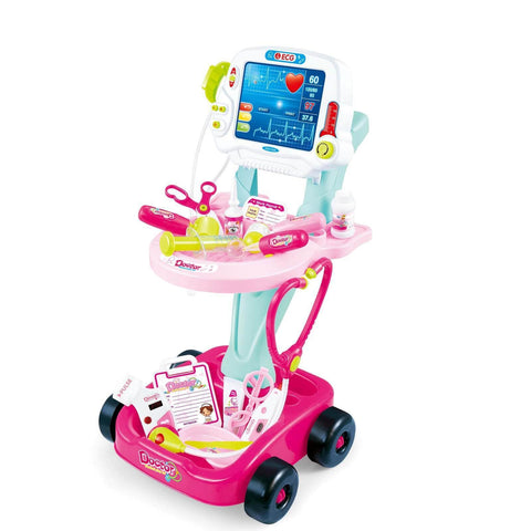 Kids Children'S Doctors Medical Cart & Ecg Machine For Toddler Play