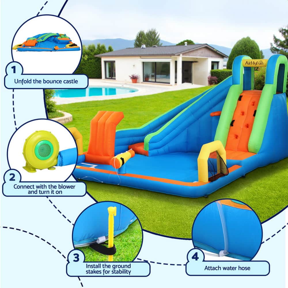 Kids Inflatable Pool Water Slide Cannon Splash Park Castle Outdoor Toys 427X374CM