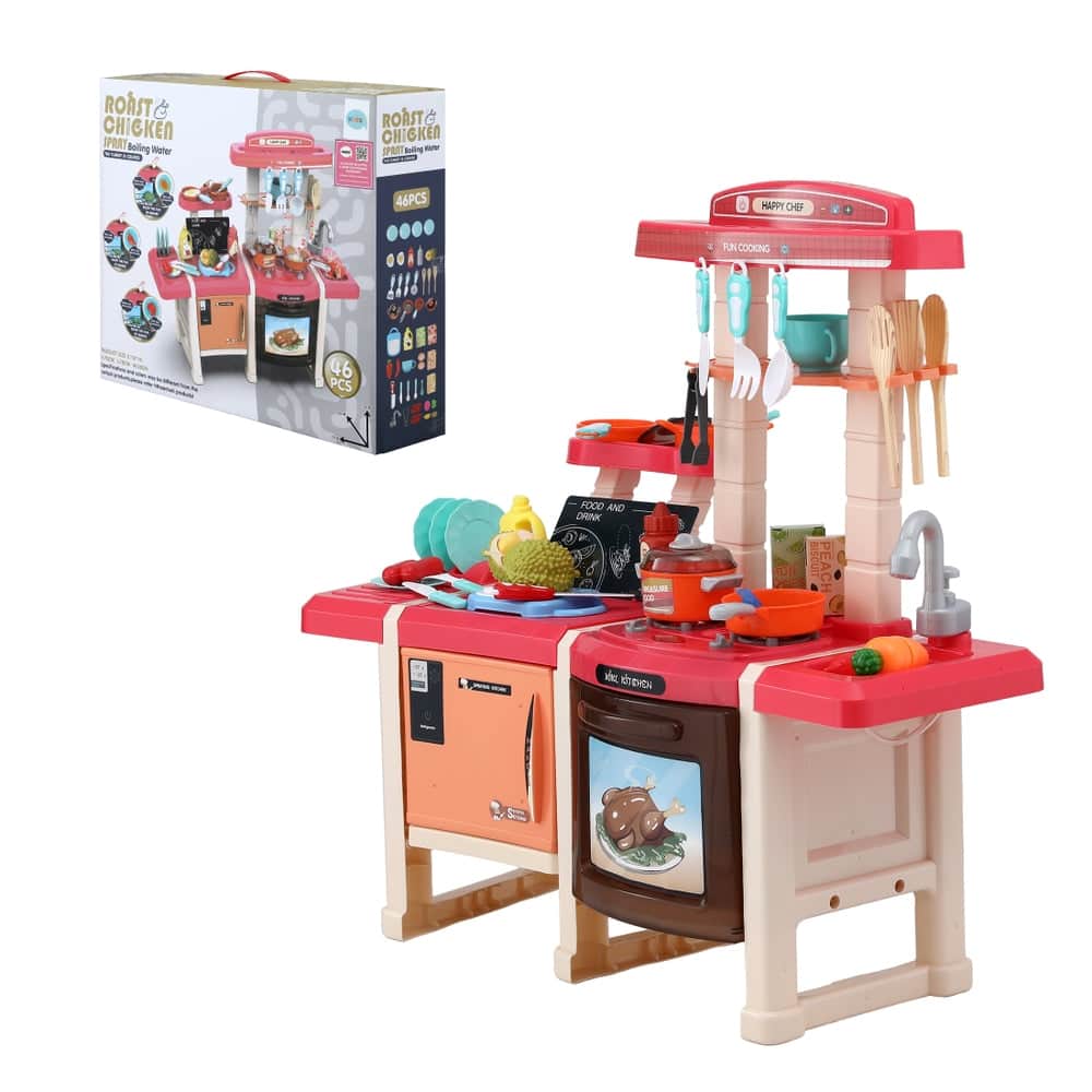 Kids Kitchen Pretend Play Set Cooking Sound Steam Light Function