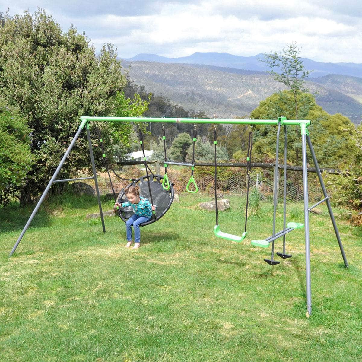 Kids Lynx 4 Station Swing Set With Slippery Slide