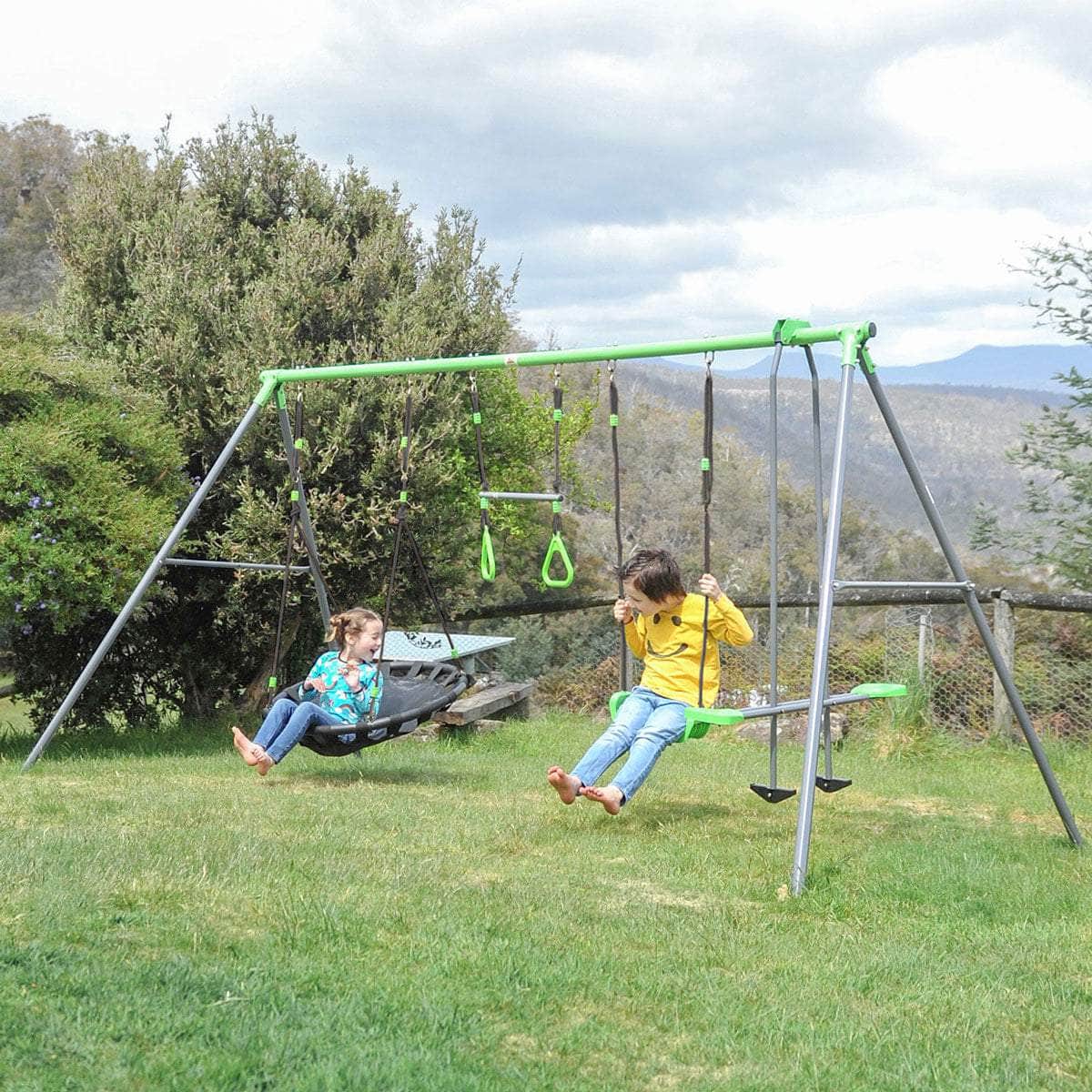 Kids Lynx 4 Station Swing Set With Slippery Slide