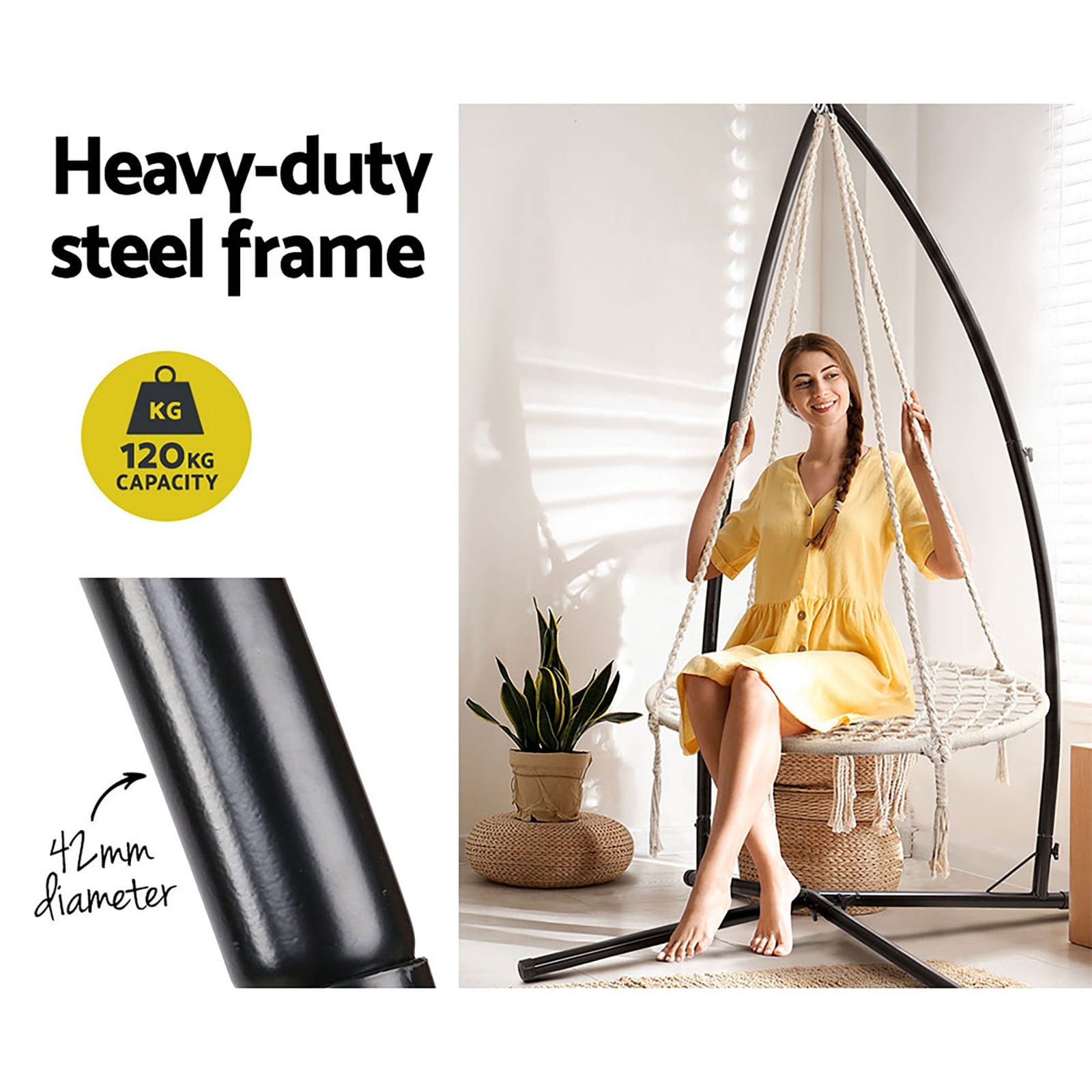 Hammock Chair Nest Web Outdoor Swing With Steel Stand 100Cm | Kids Spider