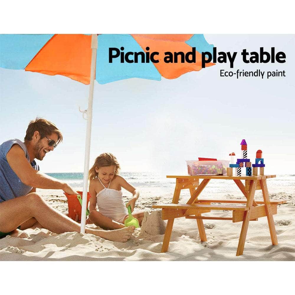 Kids Outdoor Table and Chairs Picnic Bench Seat Umbrella Children Wooden