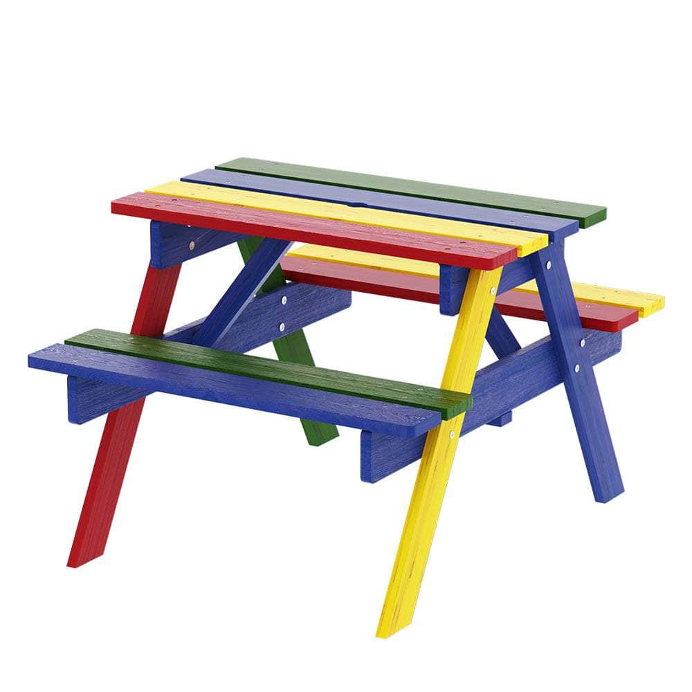 Kids Outdoor Table And Chairs Picnic Bench Seat Umbrella Colourful Wooden