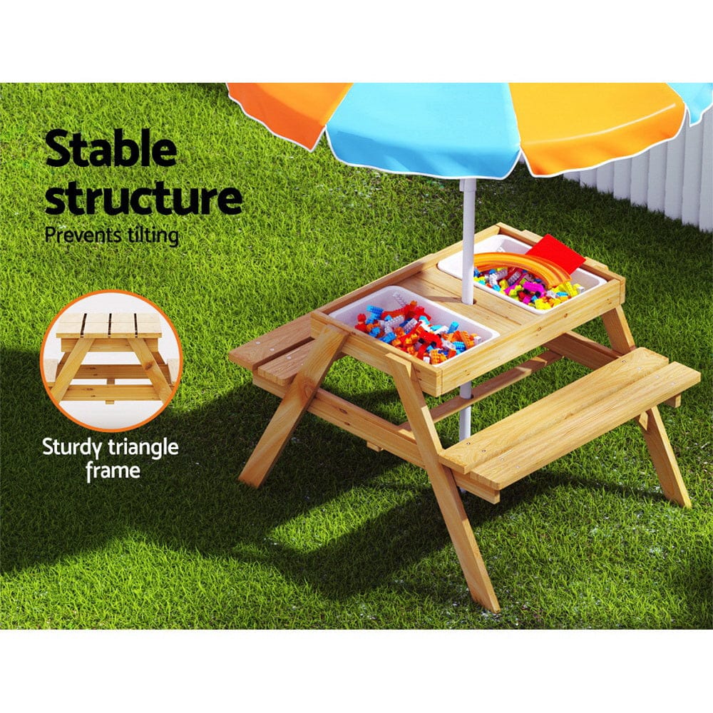 Kid's Tables, Chairs & Seats - Kids Outdoor Table And Chairs Picnic Bench Umbrella Set Water Sand Pit Box - photo 10