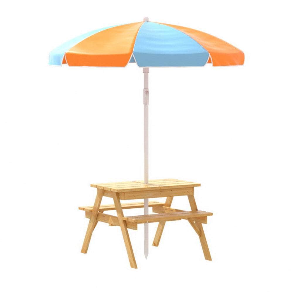 Kids Outdoor Table And Chairs Picnic Bench Set Umbrella Water Sand Pit Box