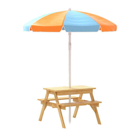 Kids Outdoor Table And Chairs Picnic Bench Umbrella Set Water Sand Pit Box