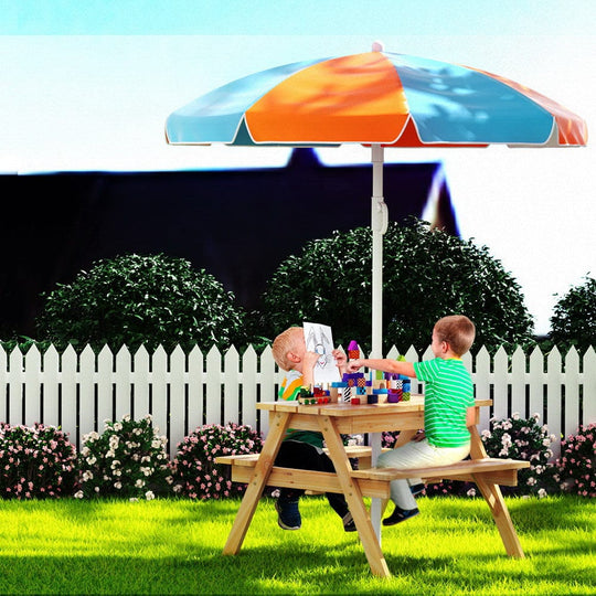 Kids Outdoor Table And Chairs Picnic Bench Umbrella Set Water Sand Pit Box - Kid's Tables, Chairs & Seats - photo 9