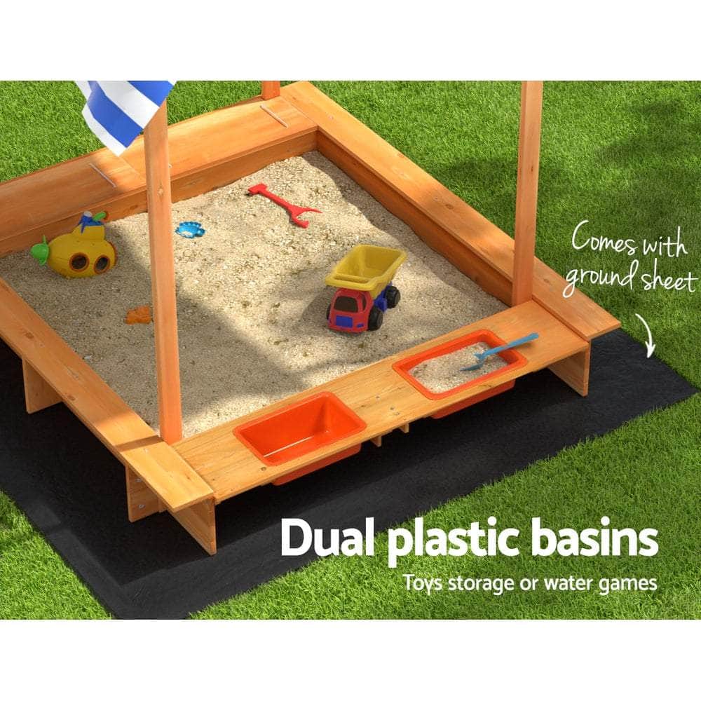 Kids Outdoor Toys Wooden SandPit Water Box Canopy (149cm)