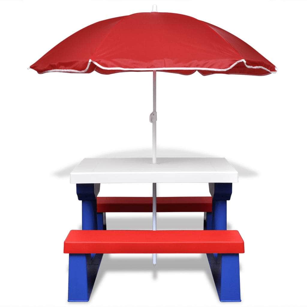 Kids' Picnic Table with Benches and Parasol Multicolour - Simple deals