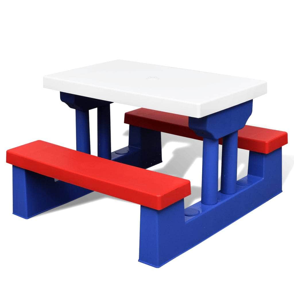 Kids' Picnic Table with Benches and Parasol Multicolour - Simple deals