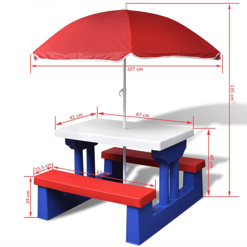 Kids' Picnic Table with Benches and Parasol Multicolour - Simple deals