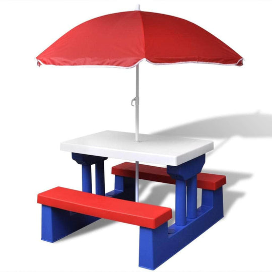 Kids' Picnic Table with Benches and Parasol Multicolour - Simple deals