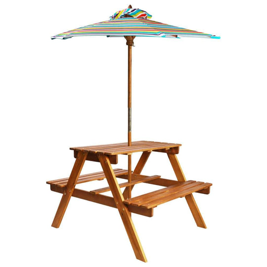 Kids Picnic Table with Parasol Solid Acacia Wood - Simple deals
