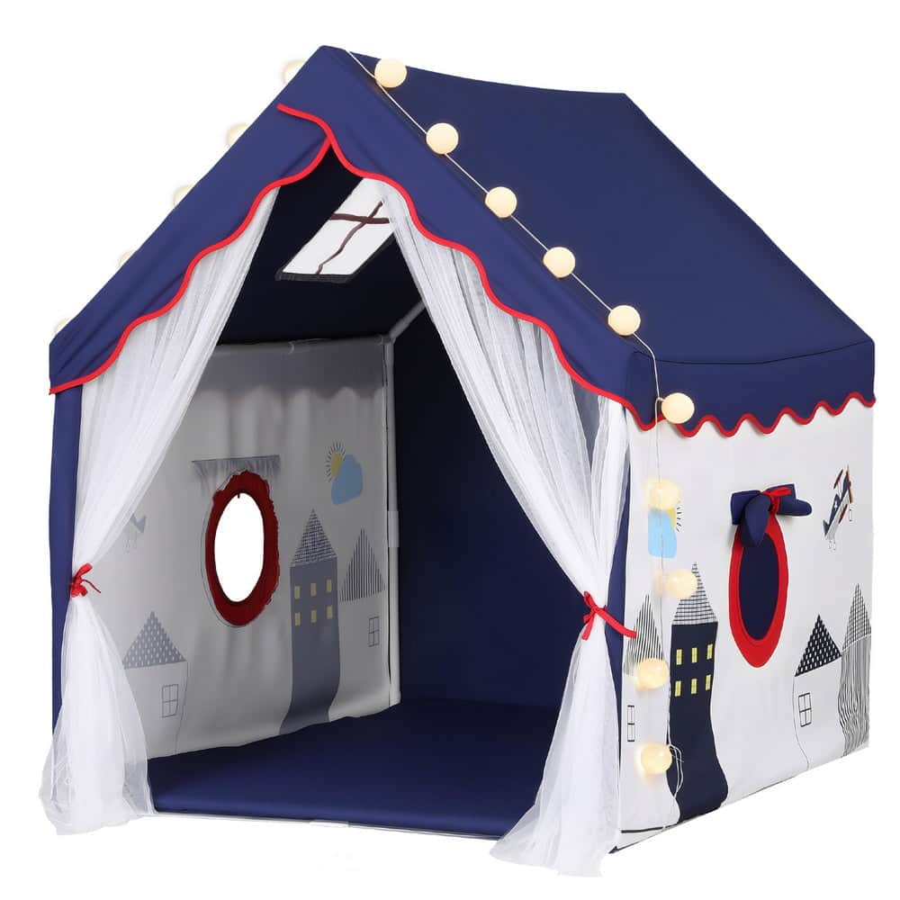 Kids Play Tent Playhouse Castle with Floor Mat String Ball Light 134X103CM