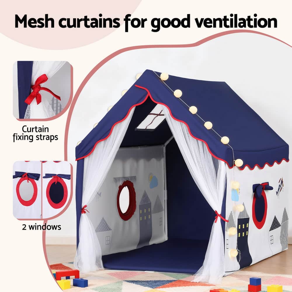 Kids Play Tent Playhouse Castle with Floor Mat String Ball Light 134X103CM