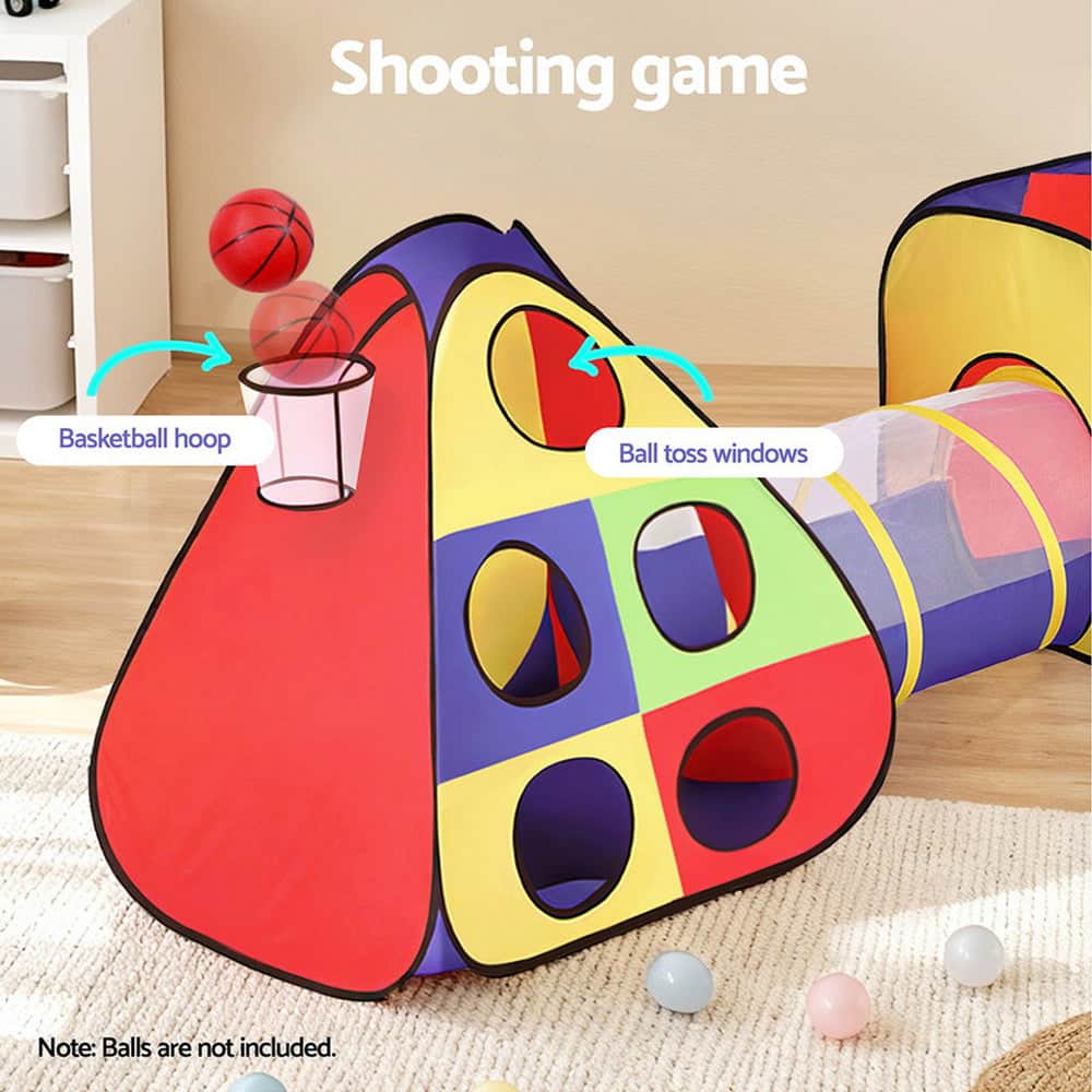 Kids Play Tent Pop Up Teepee Playhouse Ball Pit Crawl Tunnel Basketball Hoop