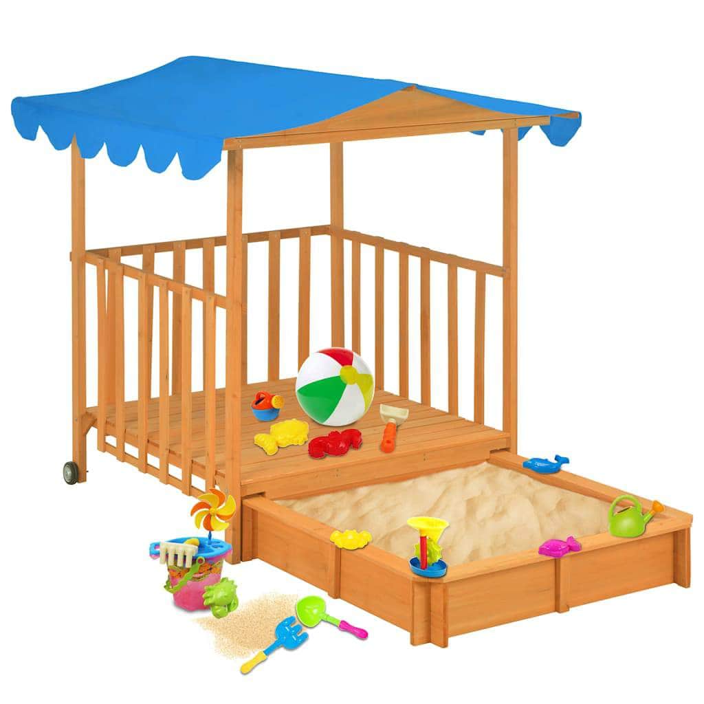 Kids Playhouse with Sandbox Wood Blue