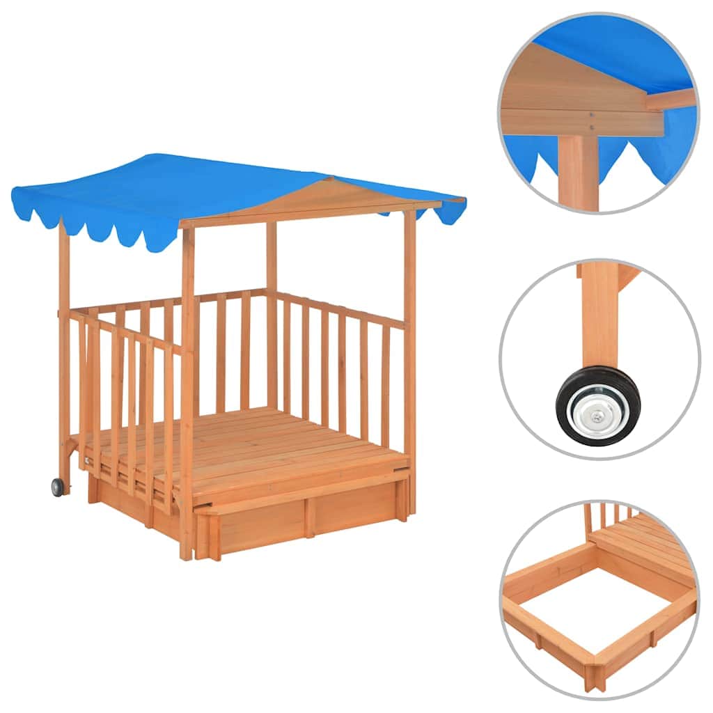 Kids Playhouse with Sandbox Wood Blue