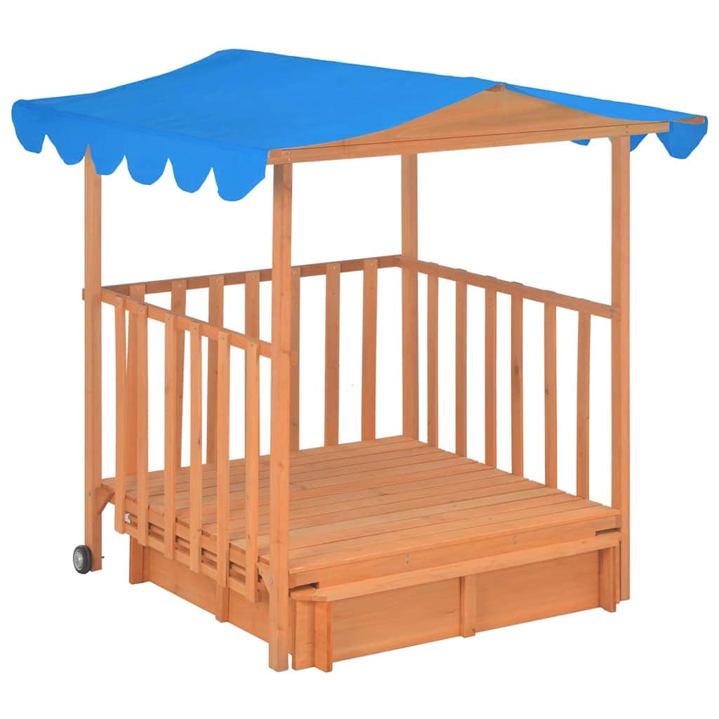Kids Playhouse with Sandbox Wood Blue