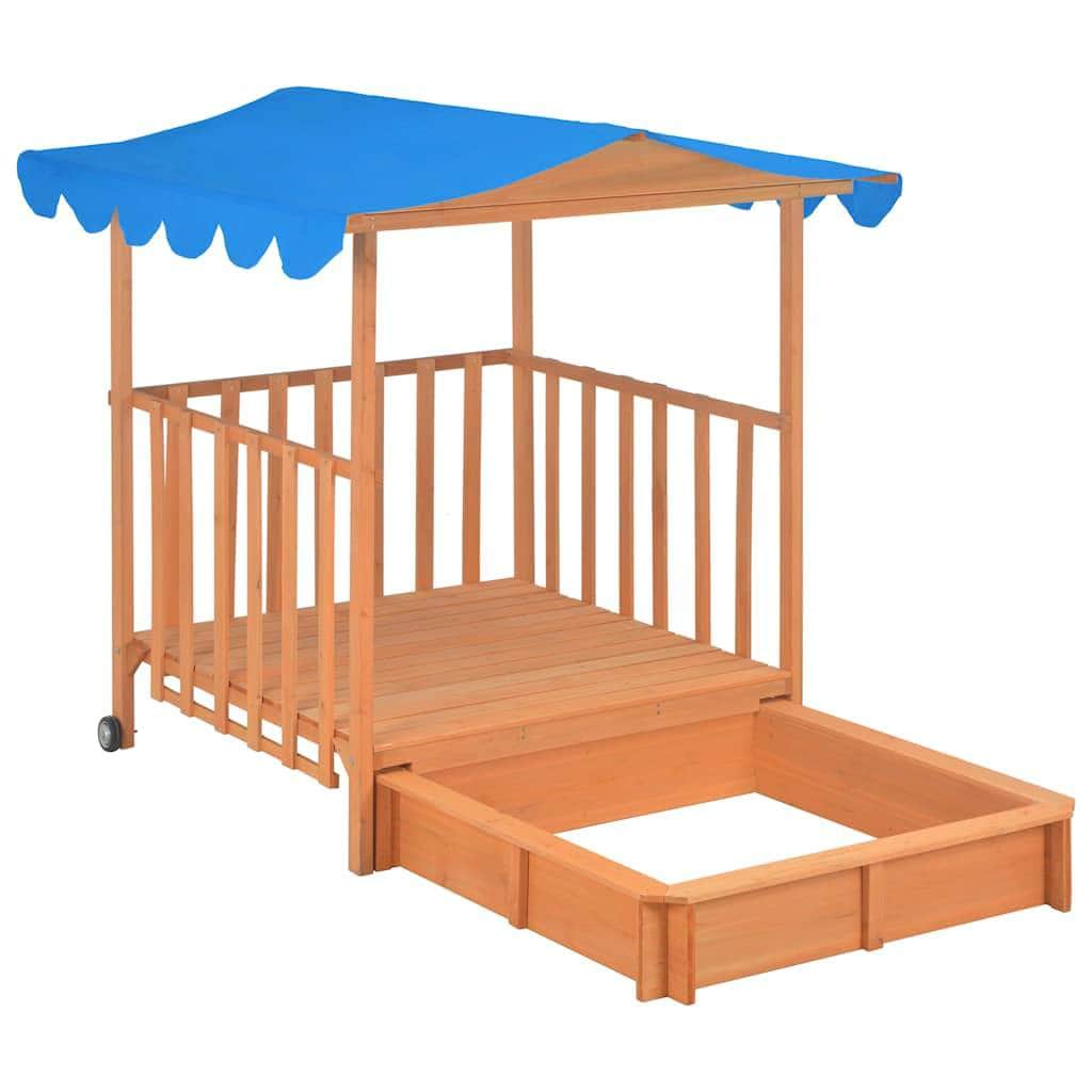 Kids Playhouse with Sandbox Wood Blue
