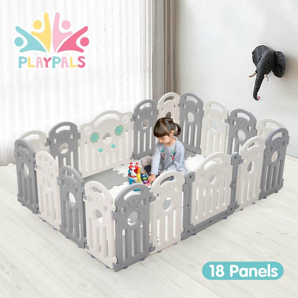 Kids Playpen Baby Safety Gate Toddler Fence 18 Panels Grey