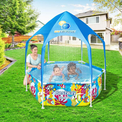 Kids Pool 183x51cm Steel Frame Swimming Play Pools Canopy 930L