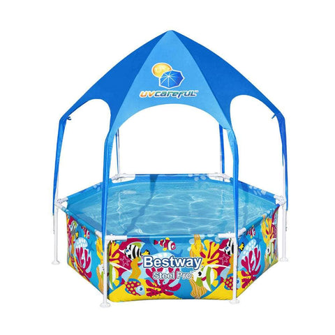 Kids Pool 183X51Cm Steel Frame Swimming Play Pools Canopy 930L