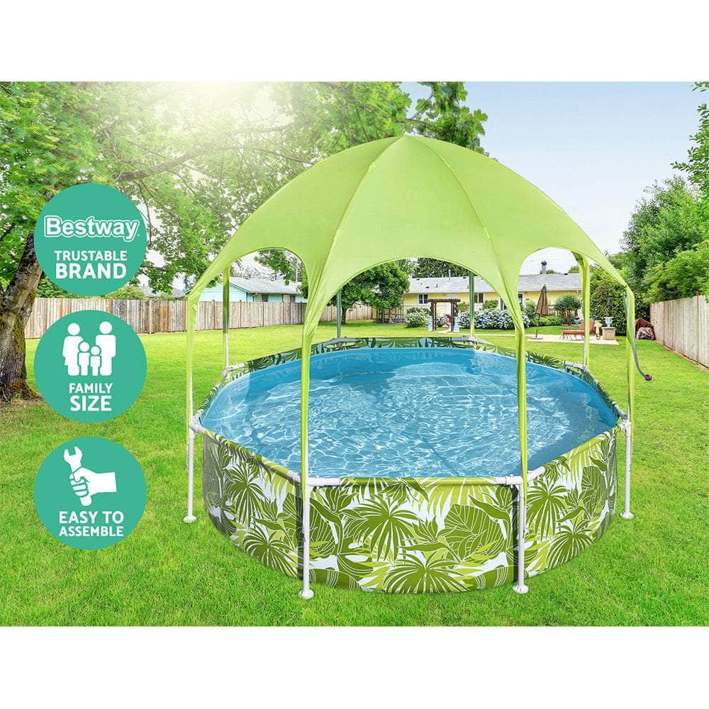 Kids Pool 244X51Cm Steel Frame Swimming Play Pools Canopy 1688L
