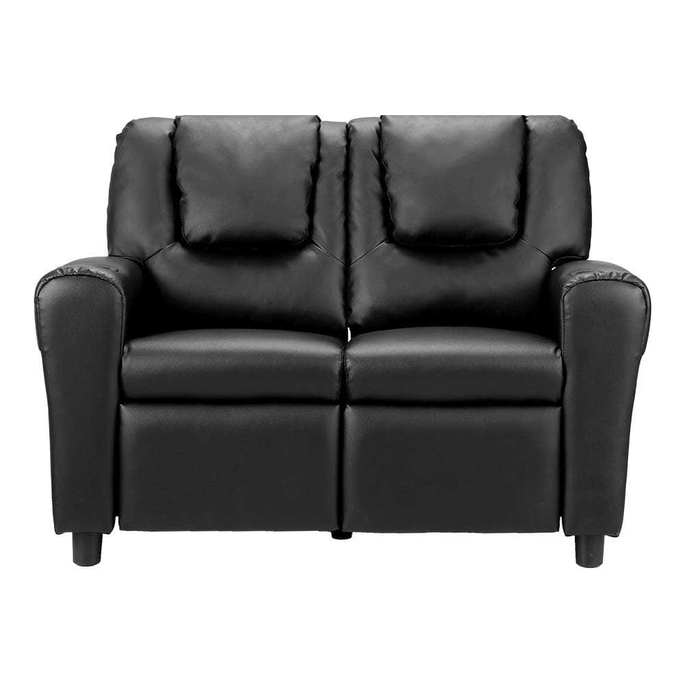 Kids Recliner Chair Double Pu Leather Sofa Lounge Couch Armchair Black