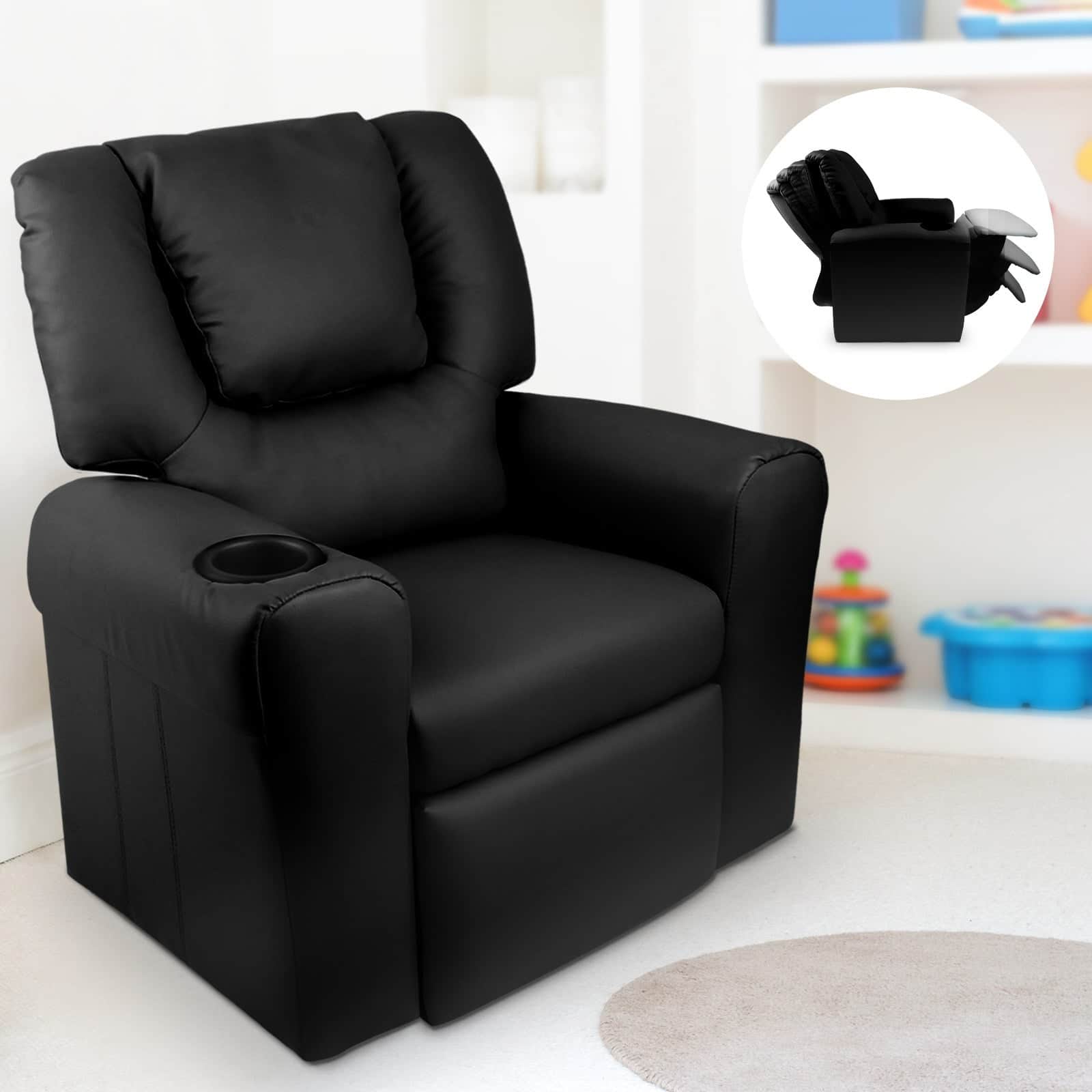 Kids Recliner Chair Pu Leather Sofa Lounge Couch Children Armchair Black