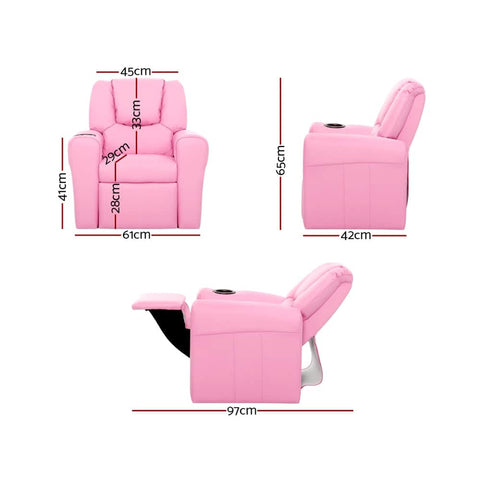 Kids Recliner Chair Pu Leather Sofa Lounge Couch Children Armchair Pink