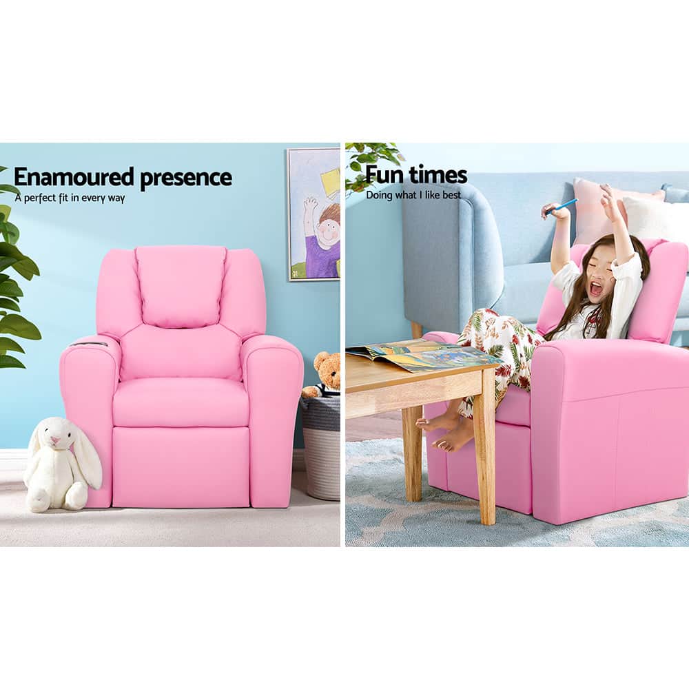 Kids Recliner Chair Pu Leather Sofa Lounge Couch Children Armchair Pink