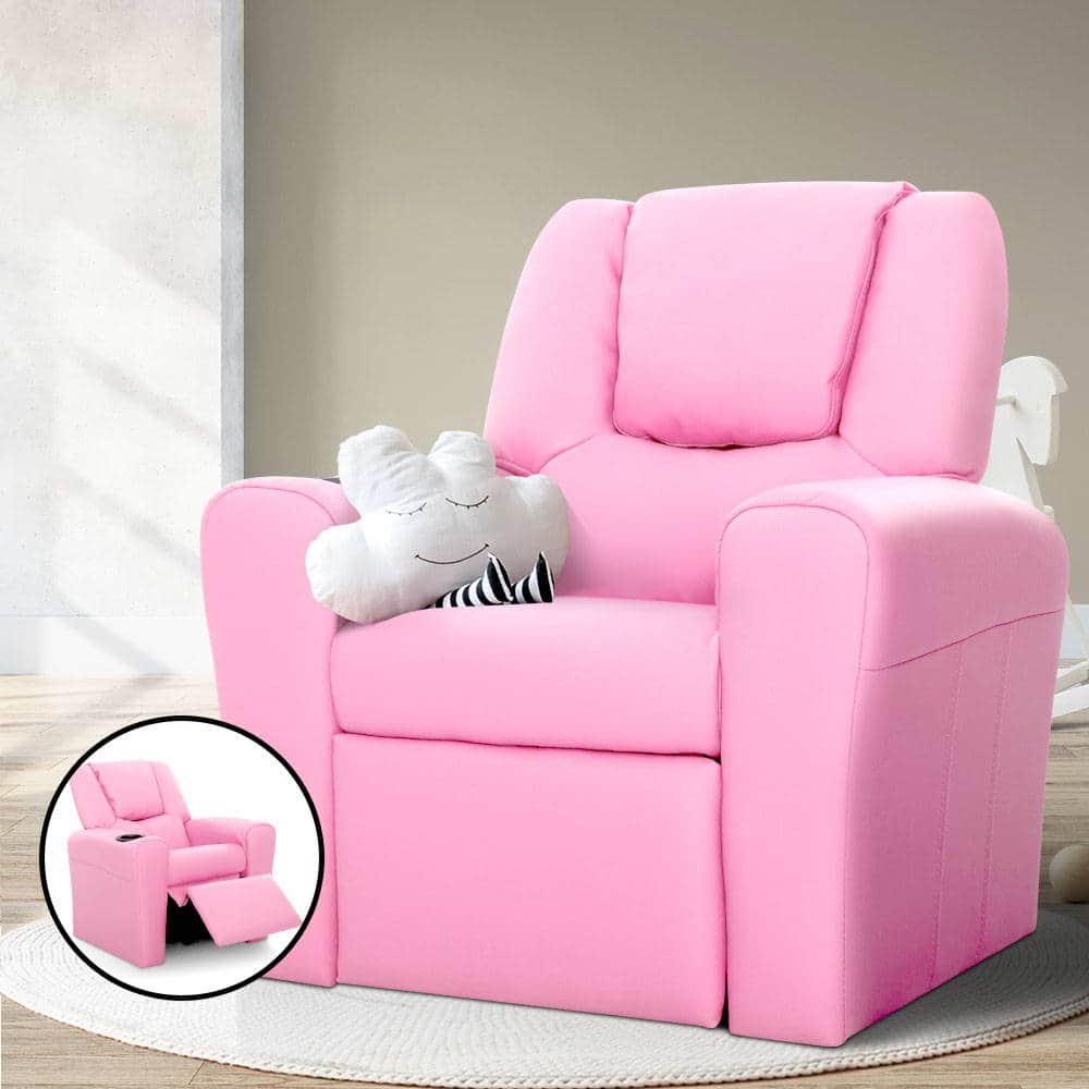 Kids Recliner Chair Pu Leather Sofa Lounge Couch Children Armchair Pink