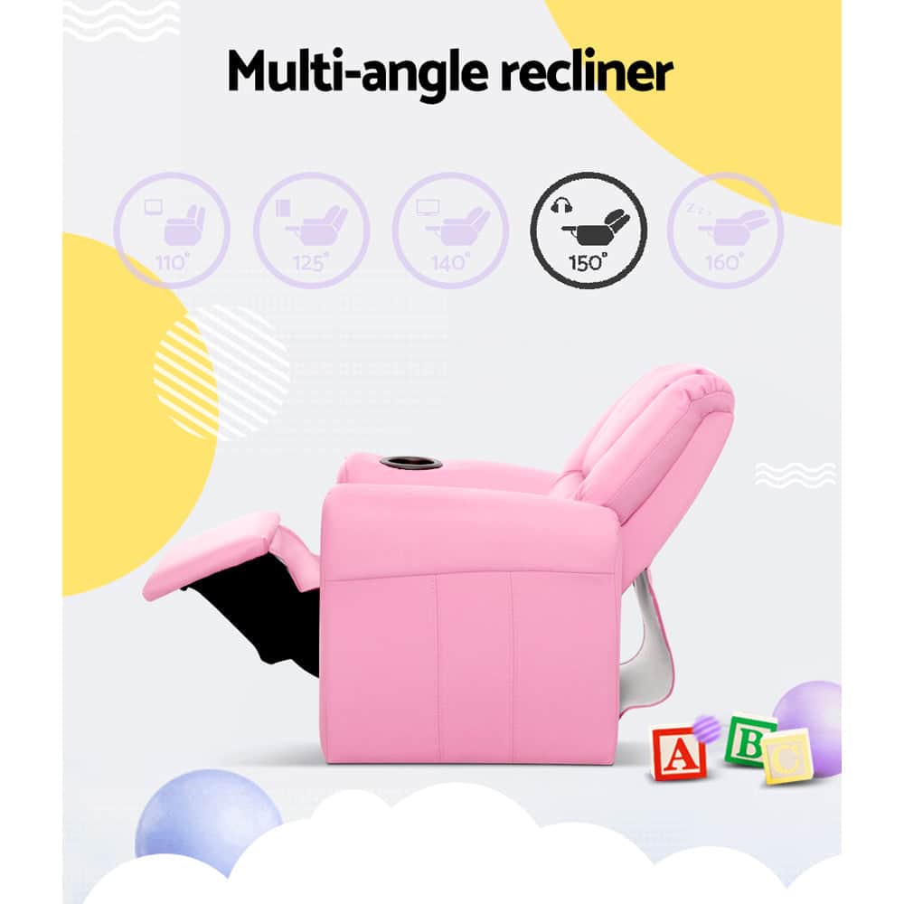 Kids Recliner Chair Pu Leather Sofa Lounge Couch Children Armchair Pink