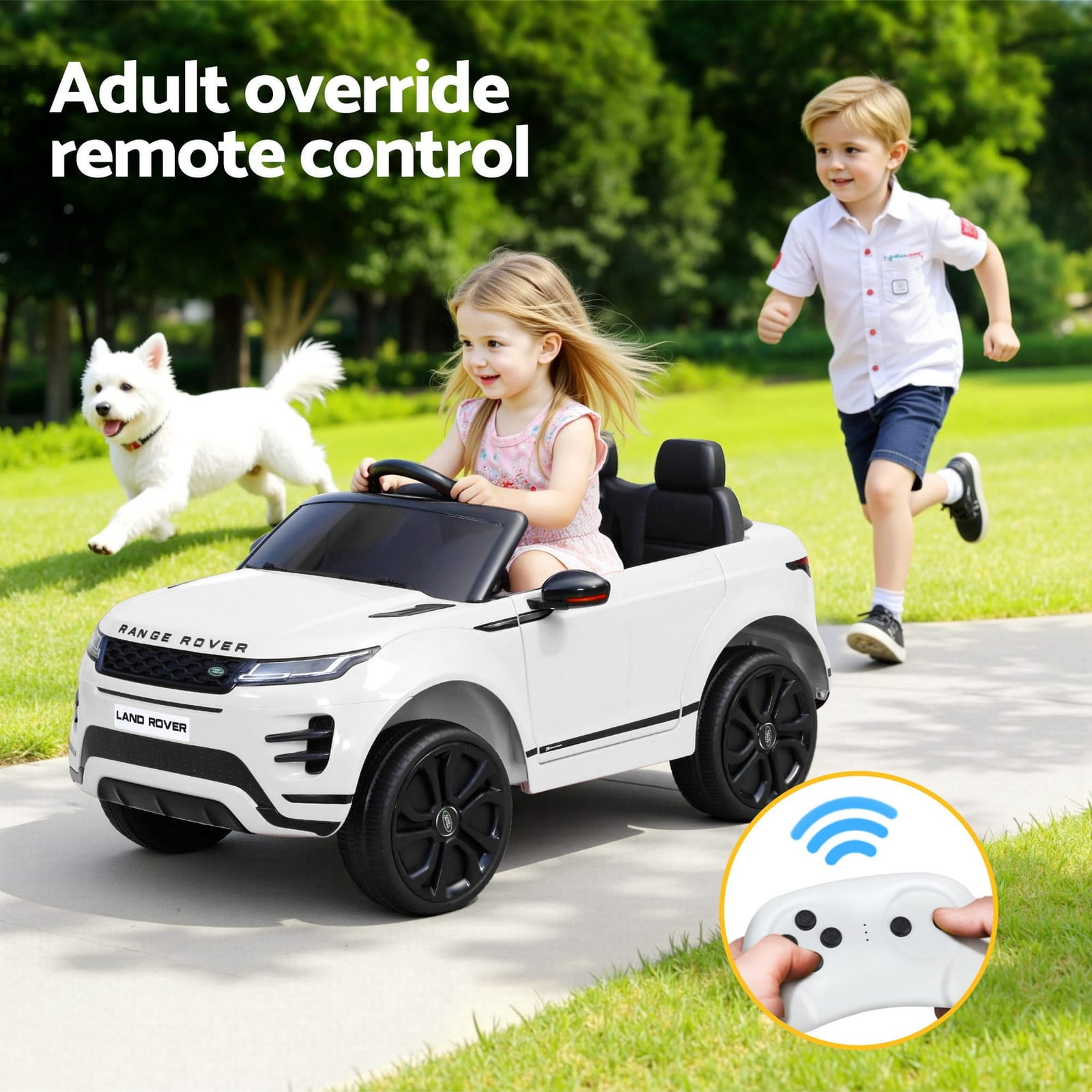 Kids Electric Ride On Car Land Rover Remote 12V White | Ride On Cars