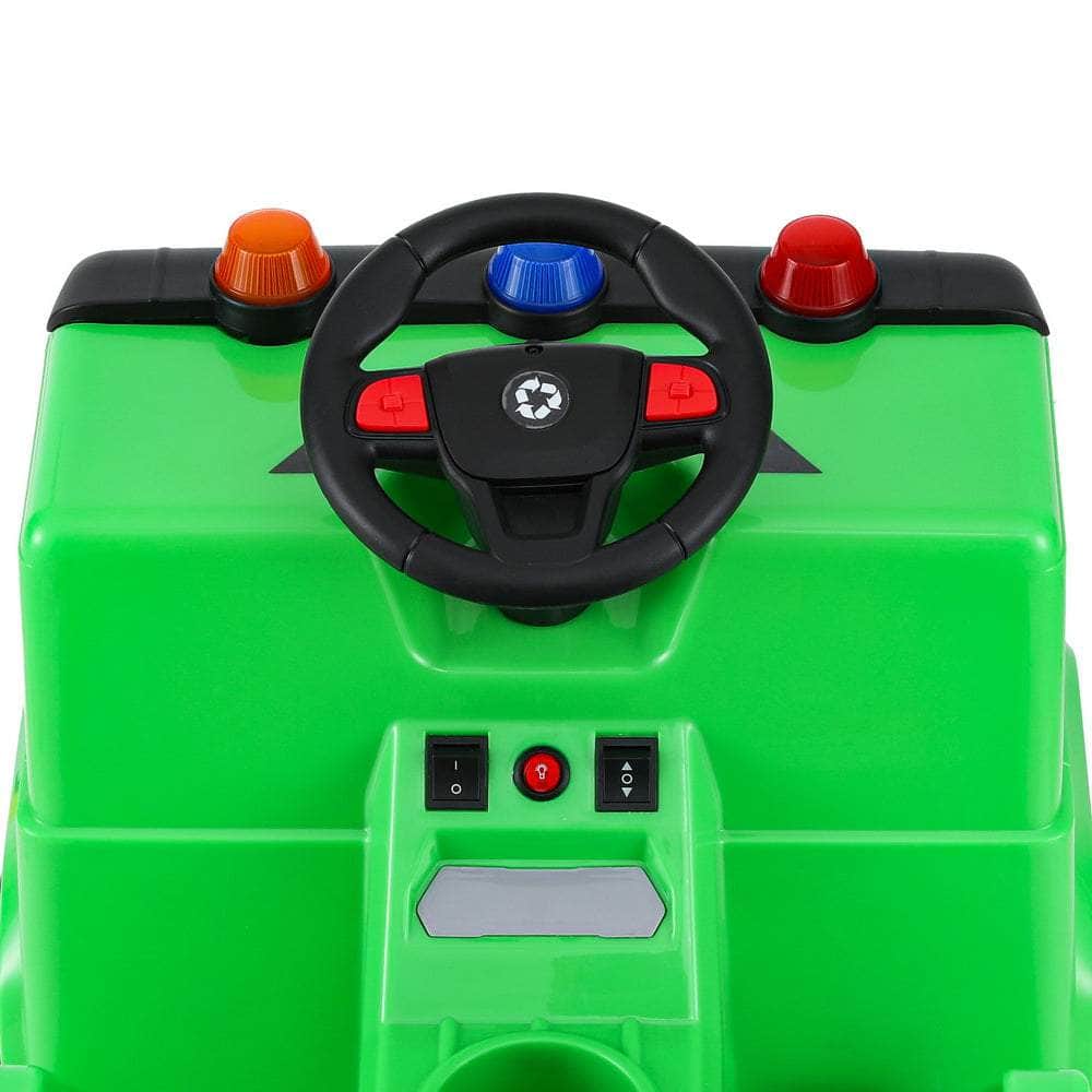 Kids Ride-On Garbage Truck with Police Lights 12V Green