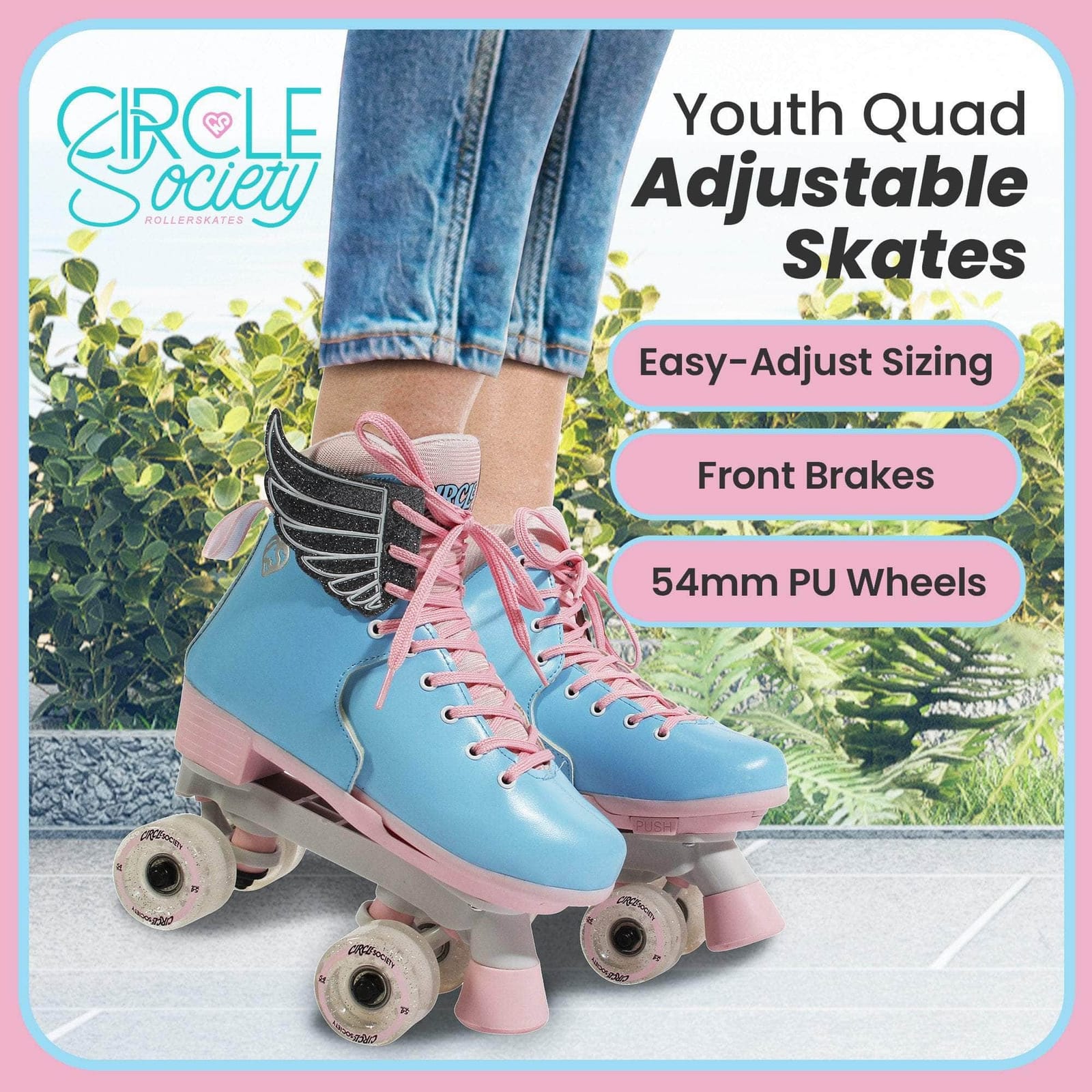 Adjustable Kids Quad Roller Skates - Cotton Candy, fitness other