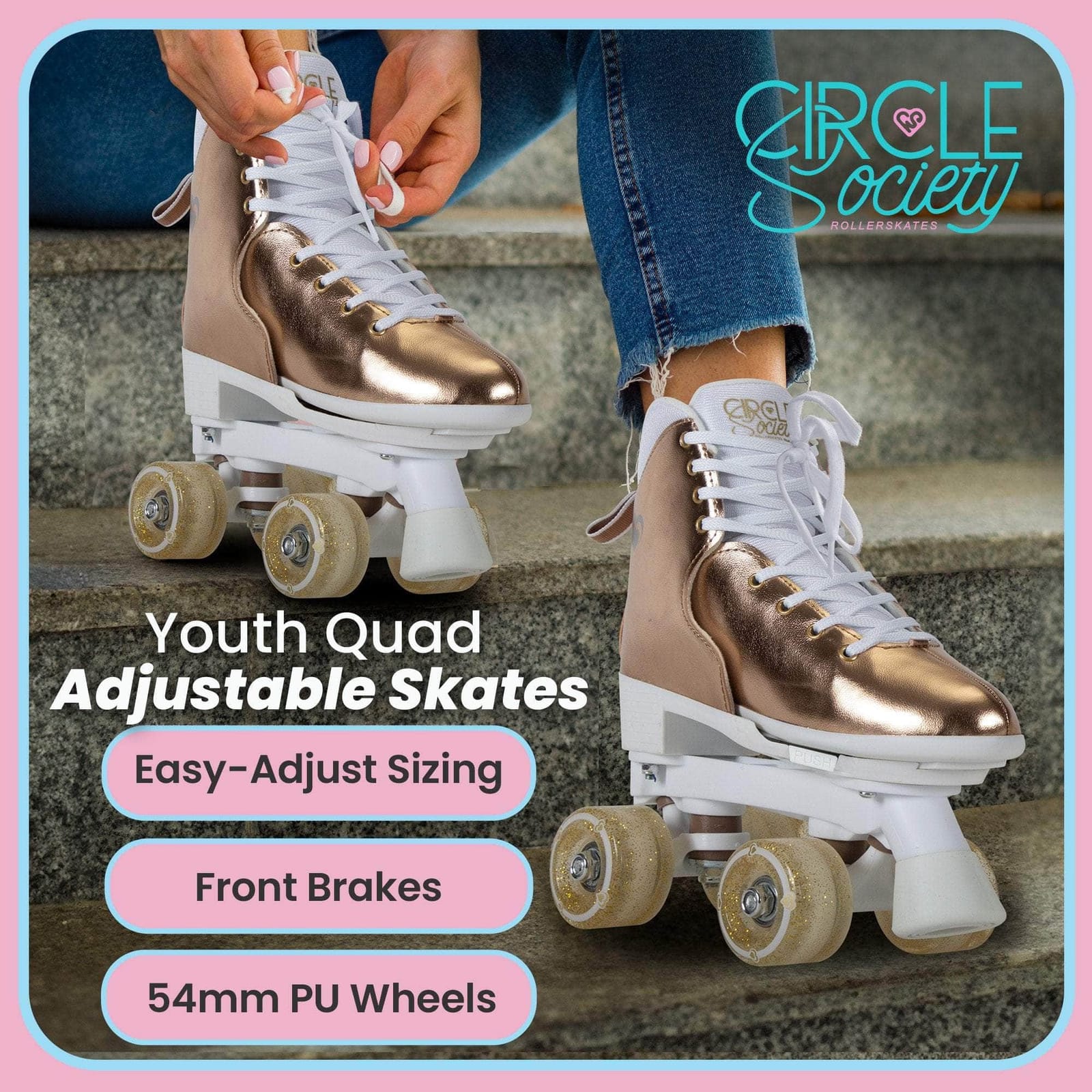 Adjustable Quad Kids Roller Skates - Metallic Rose Gold | fitness other - photo 13