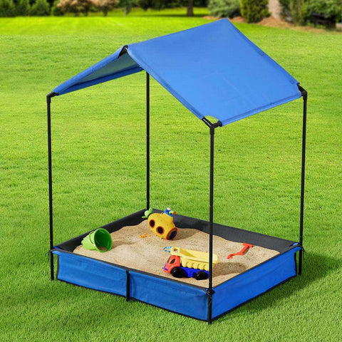 Kids Sandpit Metal Sandbox Sand Pit with Canopy Cover Outdoor Toys 120cm