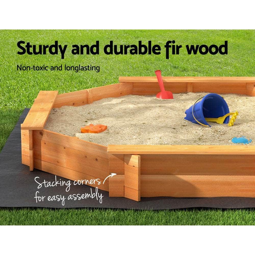 Kids Sandpit Wooden Round Sand Pit With Cover Bench Seat Beach Toys 182Cm