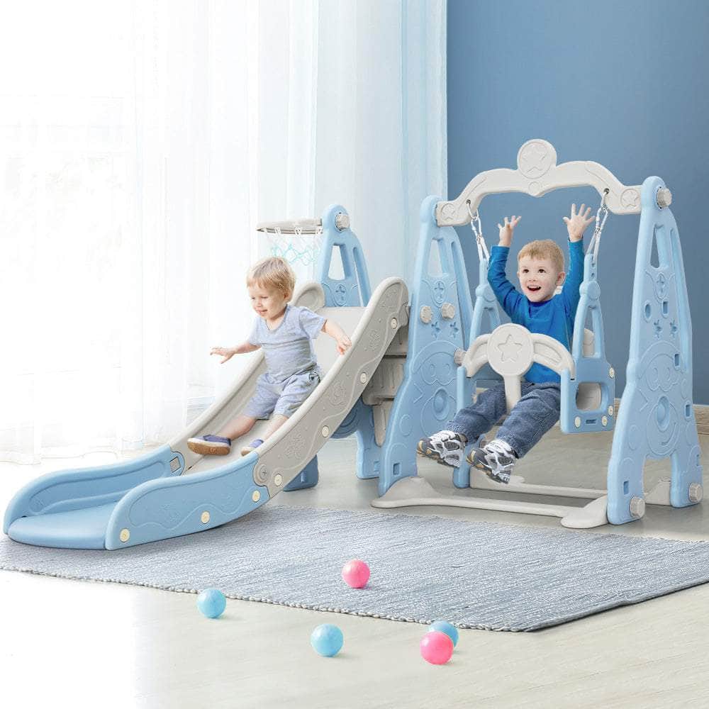 Kids Slide 170Cm Extra Long Swing Basketball Hoop Toddlers Playset Blue