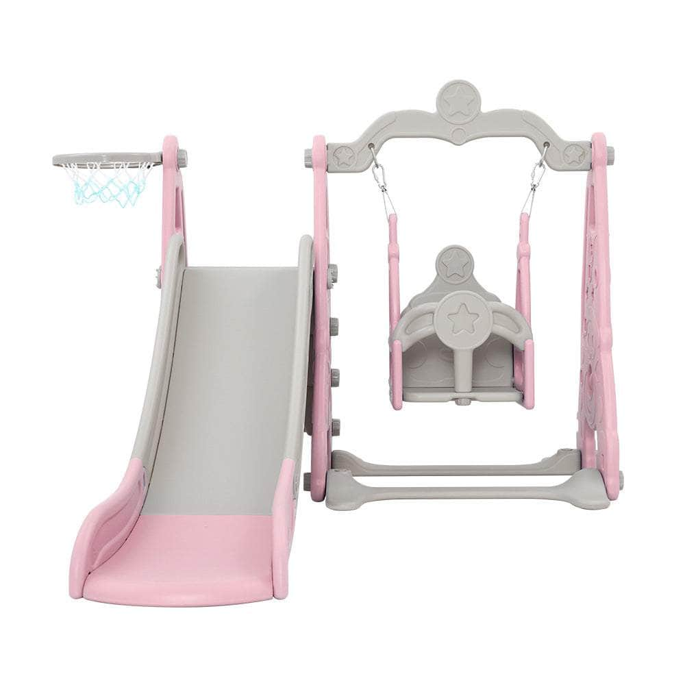 Kids Slide 170Cm Extra Long Swing Basketball Hoop Toddlers Playset Pink