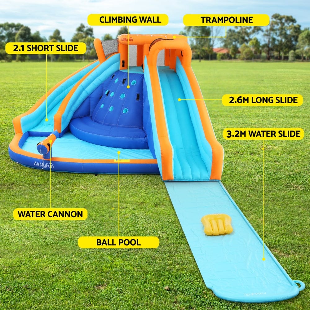 Kids Inflatable Pool w/ Double Slide Jumping Castle with Outdoor Play Equipment