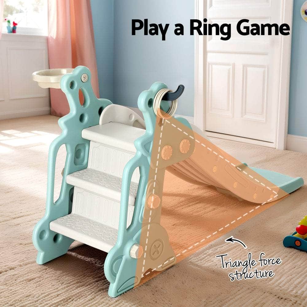 Kids Slide Set Basketball Hoop Ring Outdoor Playground Toy Deer 140Cm Blue