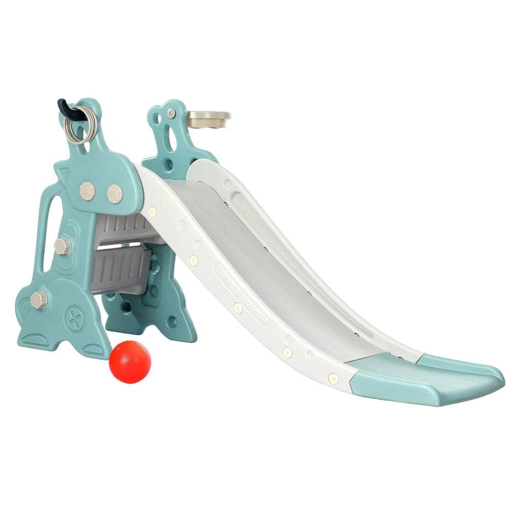 Kids Slide Set Basketball Hoop Ring Outdoor Playground Toy Deer 140Cm Blue